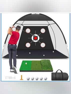 Golf Practice Net with Target and Triple-Surface Mat
